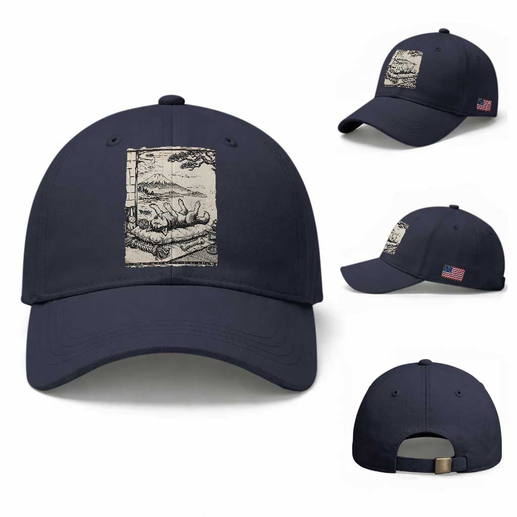 Vintage Japanese Ukiyoe Siberian Husky Baseball Cap Cute Sleeping Animal Gift TS12 Baseball Cap Universal Fit Navy Print Your Wear