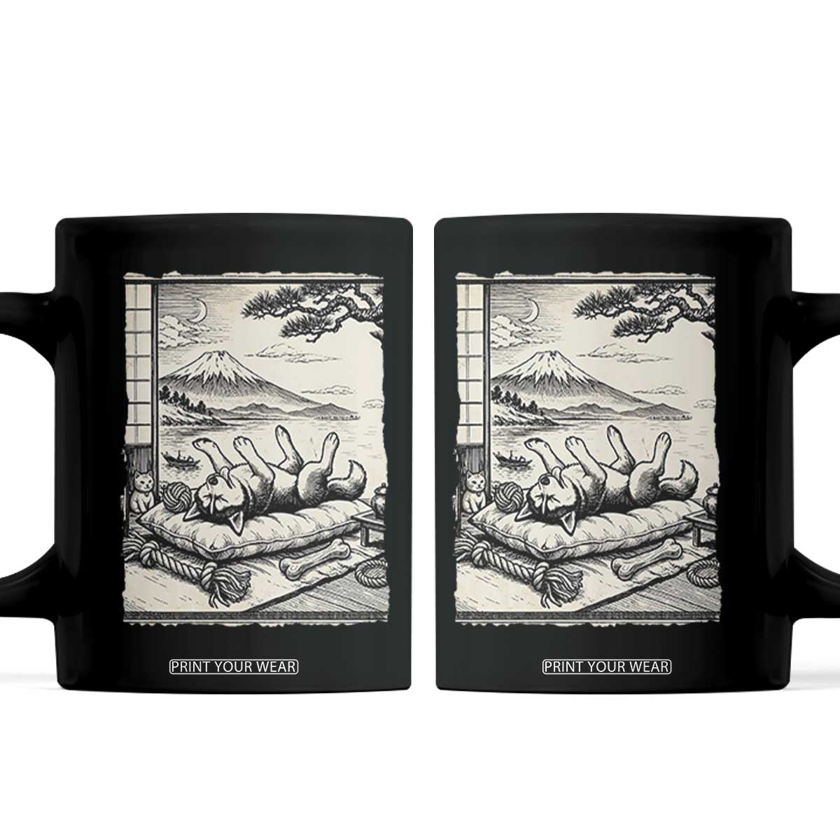 Vintage Japanese Ukiyoe Siberian Husky Coffee Mug Cute Sleeping Animal Gift TS12 Black Print Your Wear