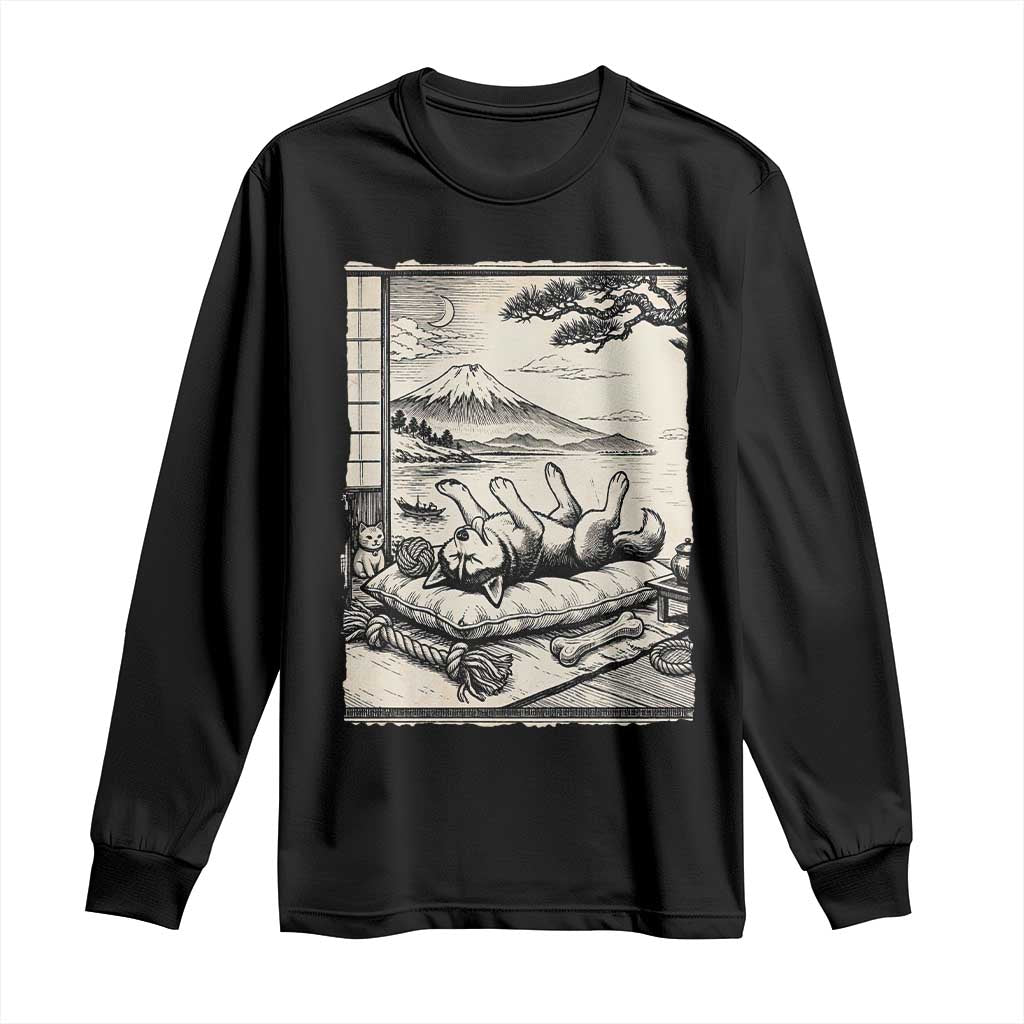 Vintage Japanese Ukiyoe Siberian Husky Long Sleeve Shirt Cute Sleeping Animal Gift TS12 Black Print Your Wear