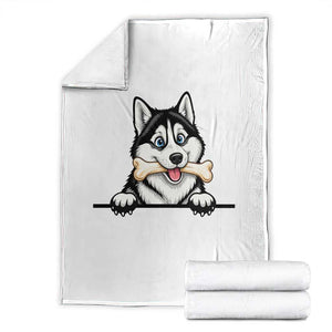 Cute Siberian Husky Puppy Throw Blanket Chewing Bone Meme TS12 White Print Your Wear
