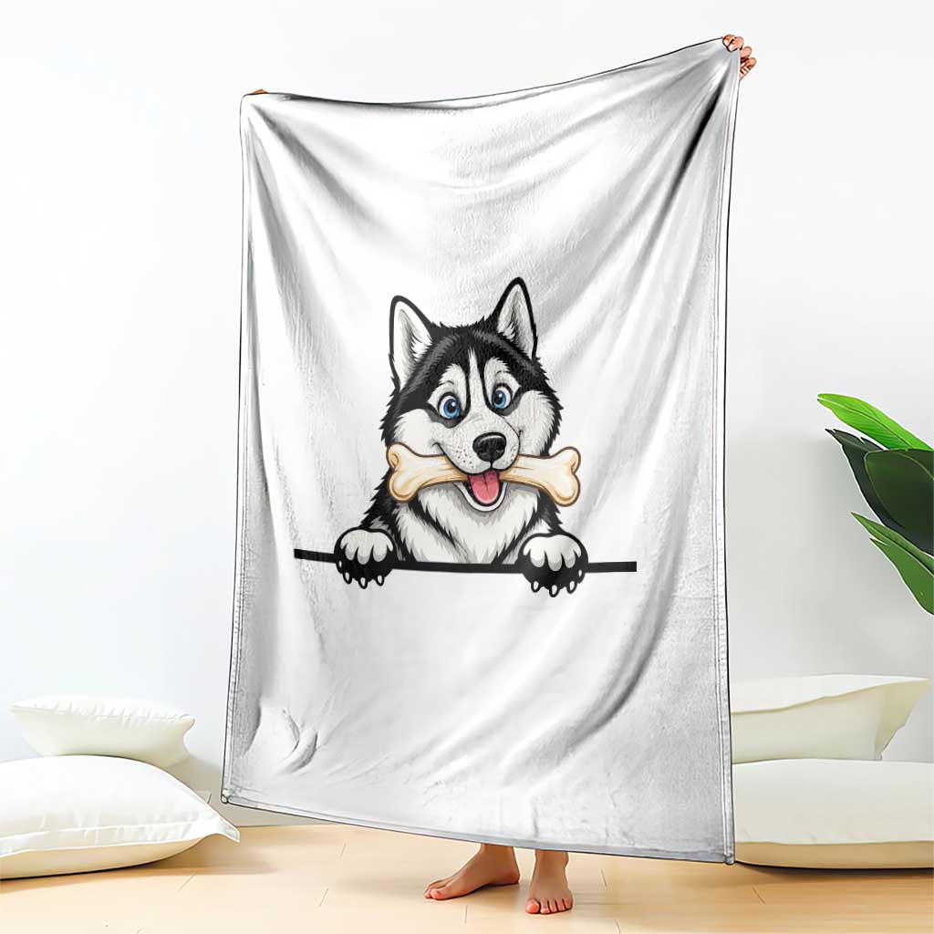 Cute Siberian Husky Puppy Throw Blanket Chewing Bone Meme TS12 Print Your Wear