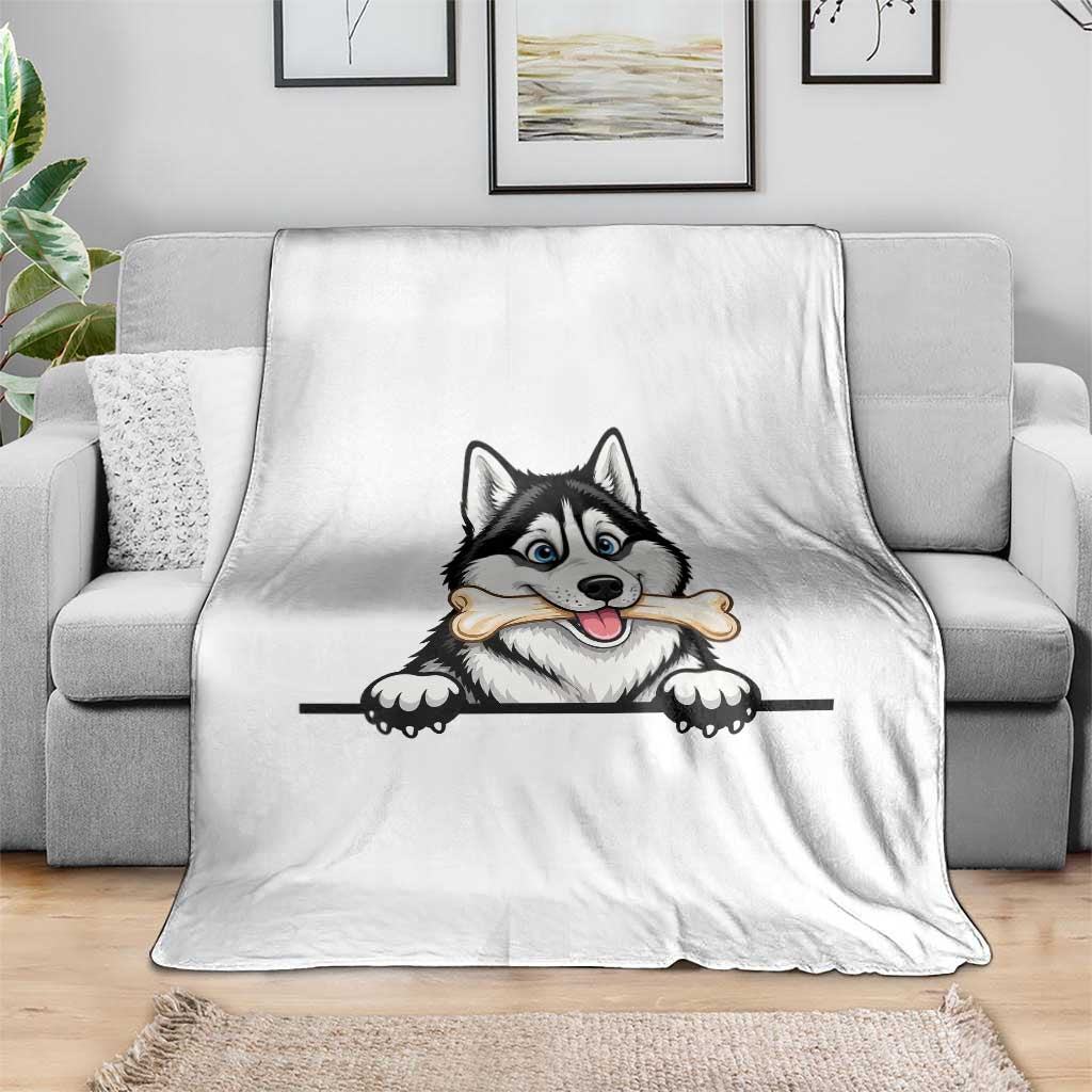 Cute Siberian Husky Puppy Throw Blanket Chewing Bone Meme TS12 Print Your Wear