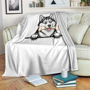 Cute Siberian Husky Puppy Throw Blanket Chewing Bone Meme TS12 Print Your Wear