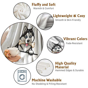 Cute Siberian Husky Puppy Throw Blanket Chewing Bone Meme TS12 Print Your Wear