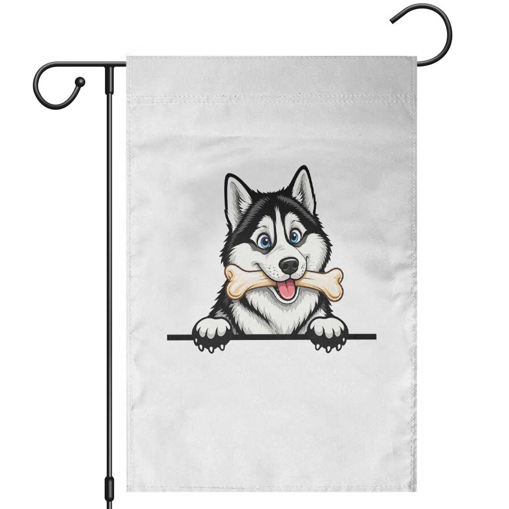 Cute Siberian Husky Puppy Garden Flag Chewing Bone Meme TS12 White Print Your Wear