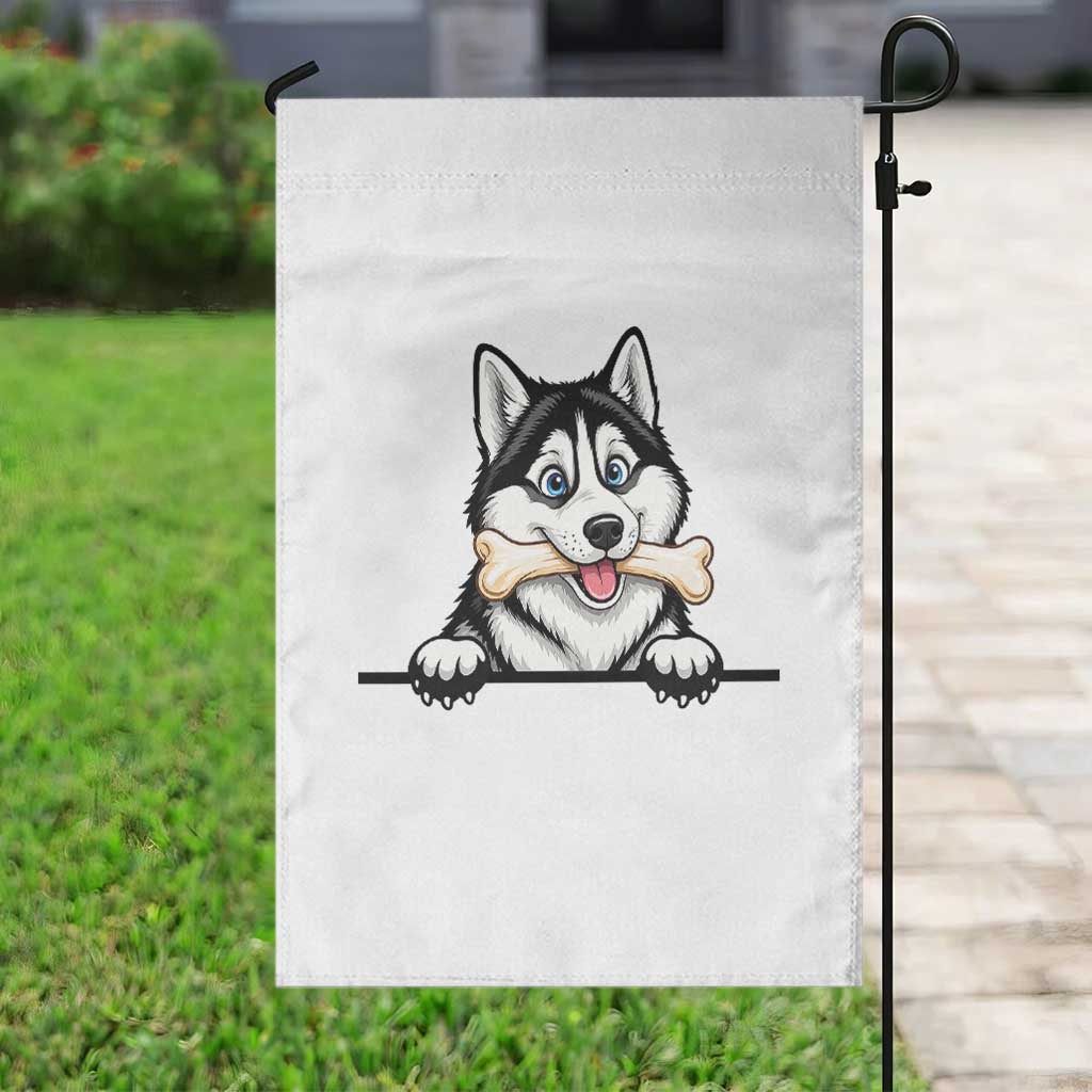 Cute Siberian Husky Puppy Garden Flag Chewing Bone Meme TS12 Print Your Wear