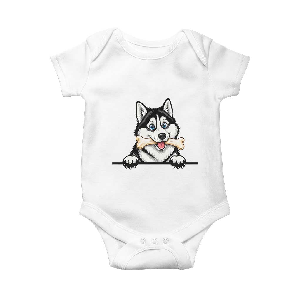 Cute Siberian Husky Puppy Baby Onesie Chewing Bone Meme TS12 White Print Your Wear