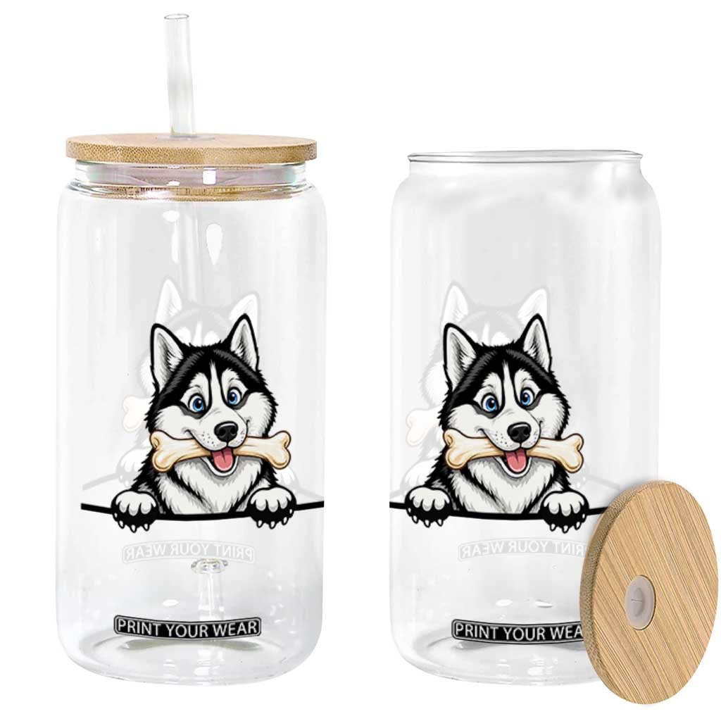 Cute Siberian Husky Puppy Glass Can Chewing Bone Meme TS12 Print Your Wear