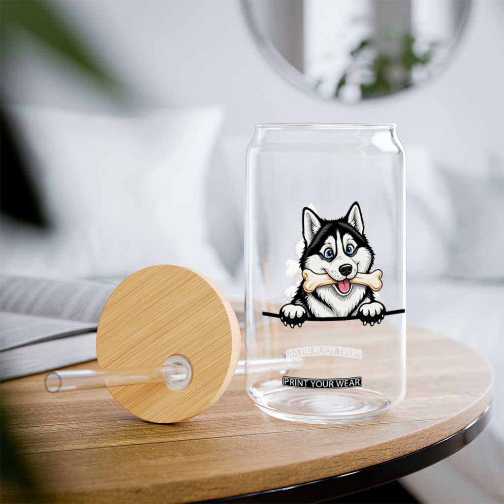 Cute Siberian Husky Puppy Glass Can Chewing Bone Meme TS12 Print Your Wear
