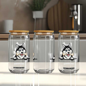 Cute Siberian Husky Puppy Glass Can Chewing Bone Meme TS12 Print Your Wear