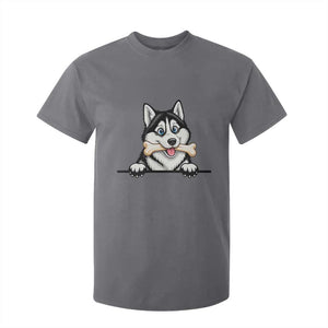 Cute Siberian Husky Puppy T Shirt For Kid Chewing Bone Meme TS12 Charcoal Print Your Wear