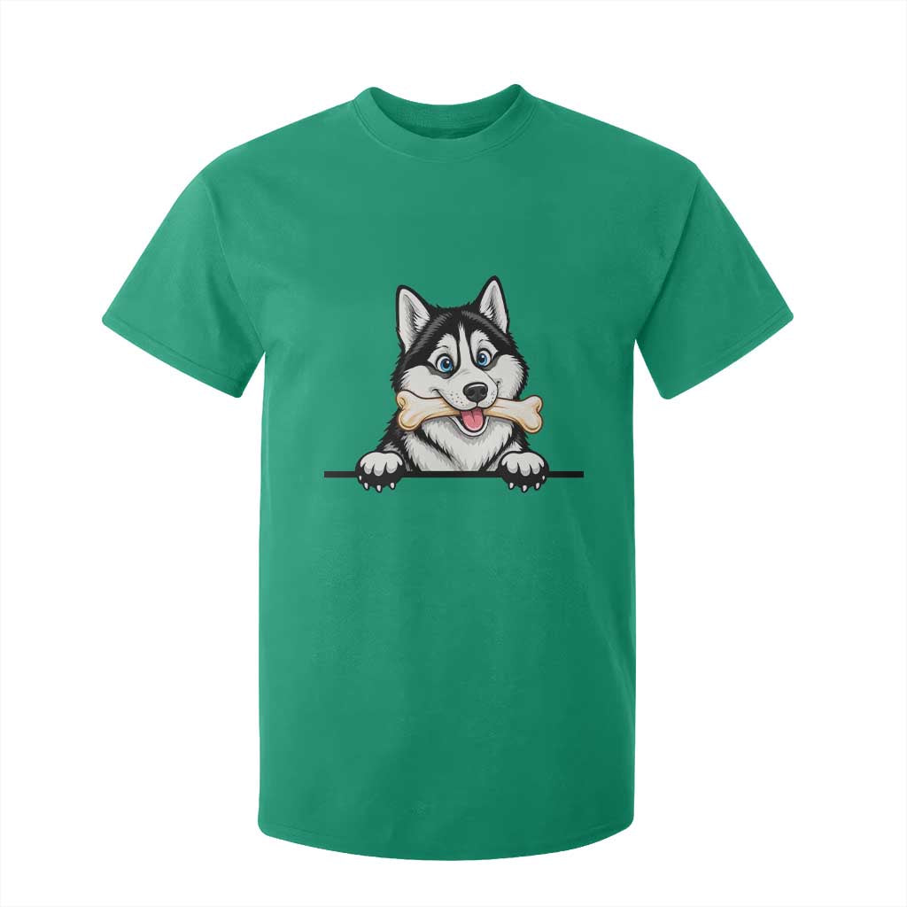 Cute Siberian Husky Puppy T Shirt For Kid Chewing Bone Meme TS12 Irish Green Print Your Wear