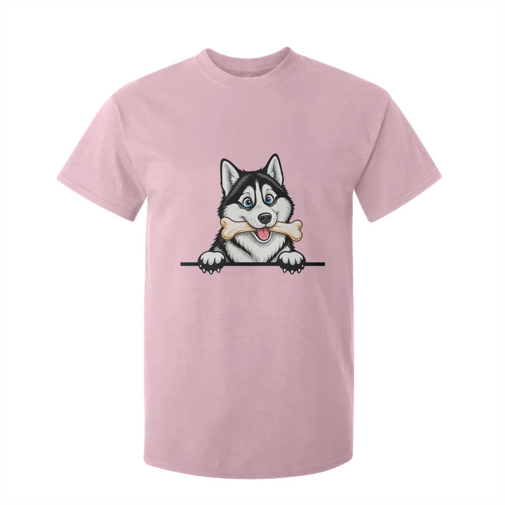 Cute Siberian Husky Puppy T Shirt For Kid Chewing Bone Meme TS12 Light Pink Print Your Wear
