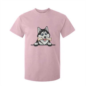 Cute Siberian Husky Puppy T Shirt For Kid Chewing Bone Meme TS12 Light Pink Print Your Wear