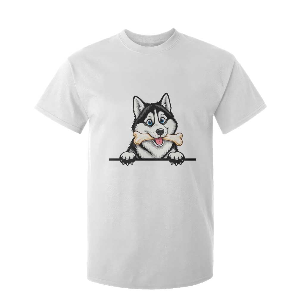 Cute Siberian Husky Puppy T Shirt For Kid Chewing Bone Meme TS12 White Print Your Wear