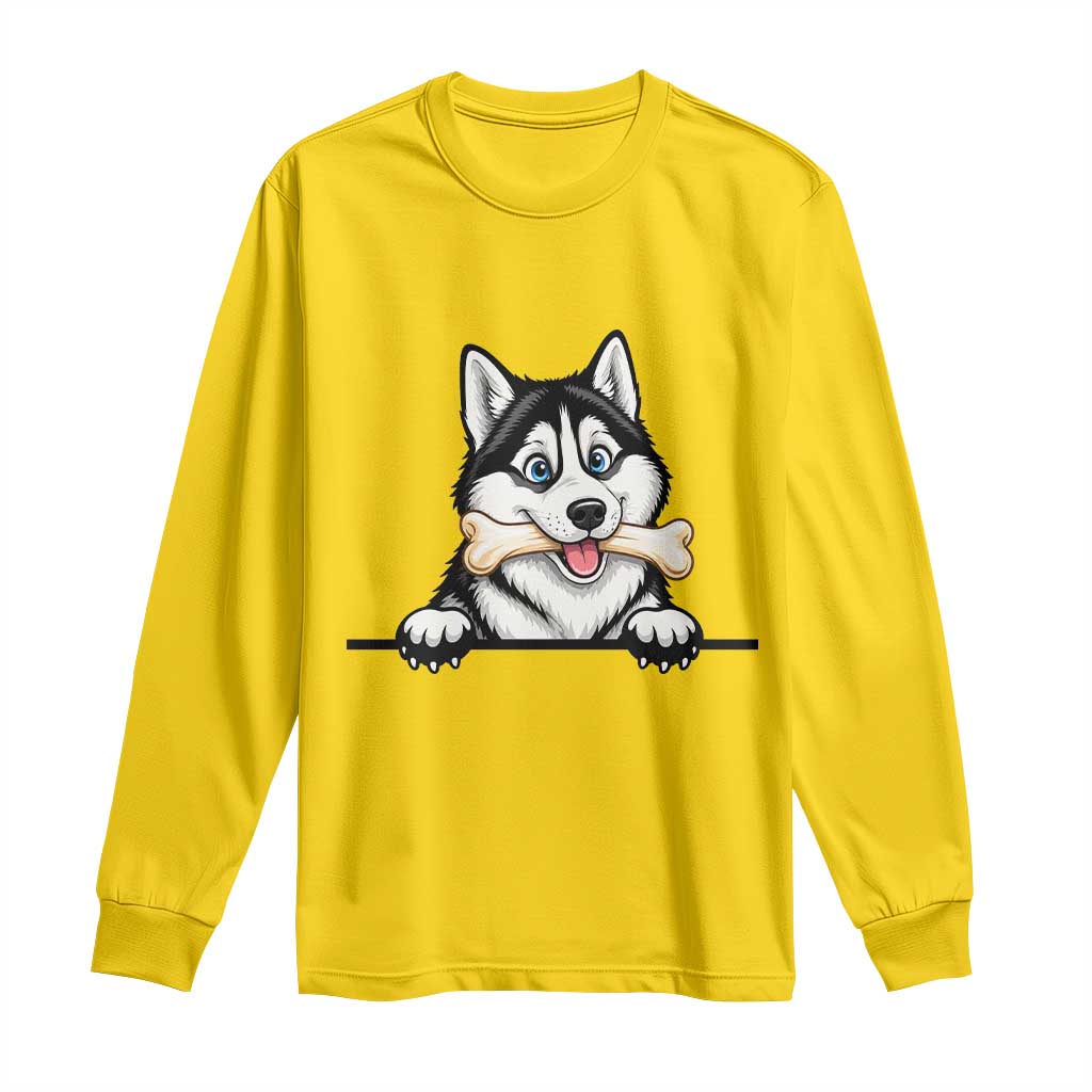 Cute Siberian Husky Puppy Long Sleeve Shirt Chewing Bone Meme TS12 Daisy Print Your Wear