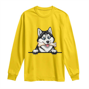 Cute Siberian Husky Puppy Long Sleeve Shirt Chewing Bone Meme TS12 Daisy Print Your Wear