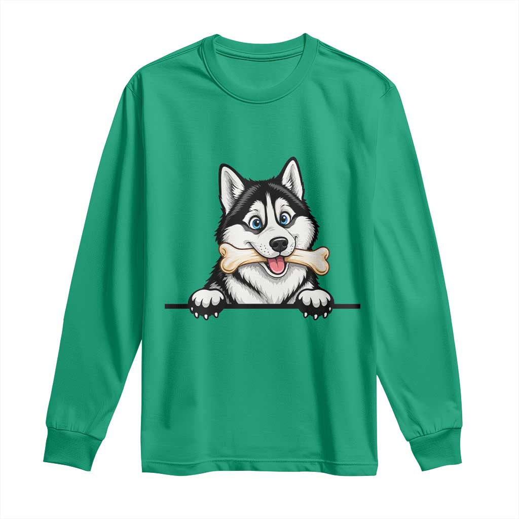 Cute Siberian Husky Puppy Long Sleeve Shirt Chewing Bone Meme TS12 Irish Green Print Your Wear