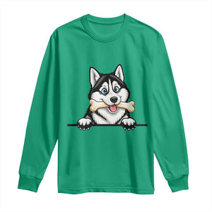 Cute Siberian Husky Puppy Long Sleeve Shirt Chewing Bone Meme TS12 Irish Green Print Your Wear