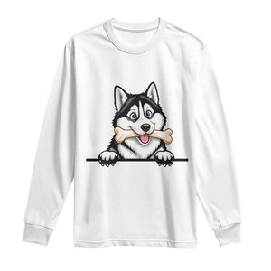 Cute Siberian Husky Puppy Long Sleeve Shirt Chewing Bone Meme TS12 White Print Your Wear
