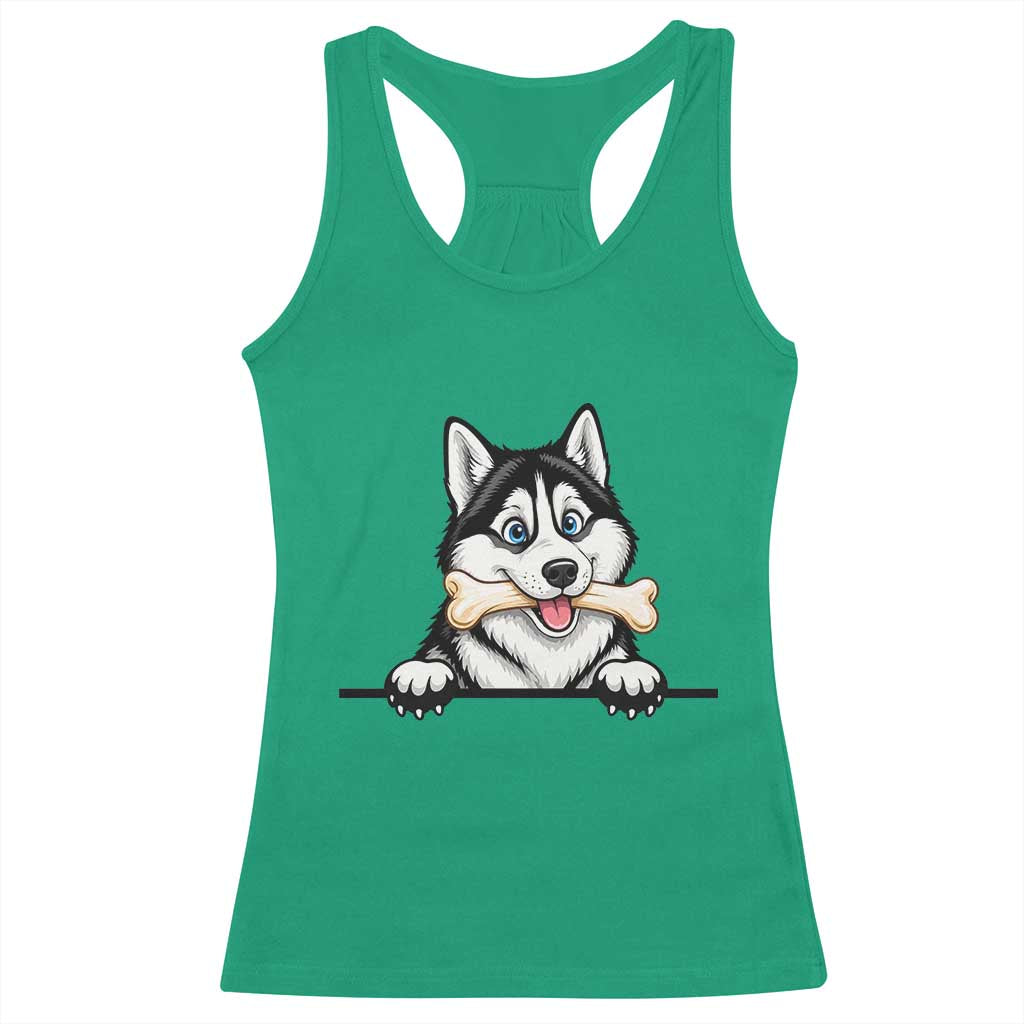 Cute Siberian Husky Puppy Racerback Tank Top Chewing Bone Meme TS12 Irish Green Print Your Wear