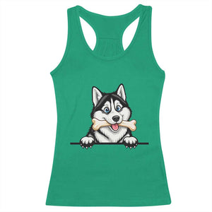 Cute Siberian Husky Puppy Racerback Tank Top Chewing Bone Meme TS12 Irish Green Print Your Wear