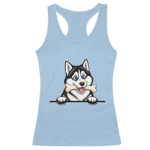 Cute Siberian Husky Puppy Racerback Tank Top Chewing Bone Meme TS12 Light Blue Print Your Wear