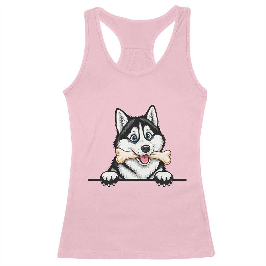 Cute Siberian Husky Puppy Racerback Tank Top Chewing Bone Meme TS12 Light Pink Print Your Wear
