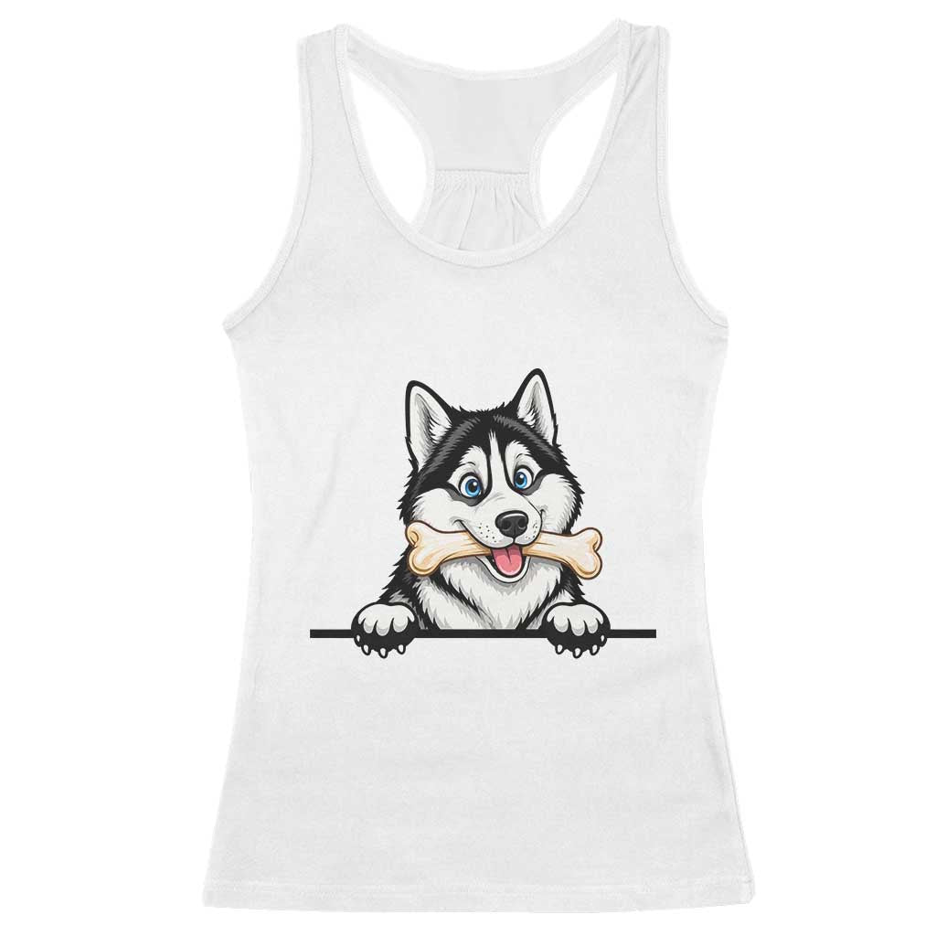 Cute Siberian Husky Puppy Racerback Tank Top Chewing Bone Meme TS12 White Print Your Wear