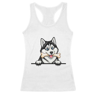 Cute Siberian Husky Puppy Racerback Tank Top Chewing Bone Meme TS12 White Print Your Wear