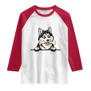 Cute Siberian Husky Puppy Raglan Shirt Chewing Bone Meme TS12 White Red Print Your Wear