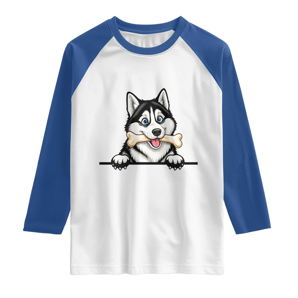 Cute Siberian Husky Puppy Raglan Shirt Chewing Bone Meme TS12 White Royal Print Your Wear