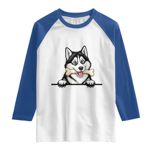 Cute Siberian Husky Puppy Raglan Shirt Chewing Bone Meme TS12 White Royal Print Your Wear