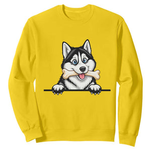 Cute Siberian Husky Puppy Sweatshirt Chewing Bone Meme TS12 Daisy Print Your Wear