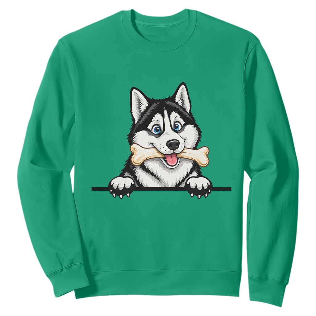 Cute Siberian Husky Puppy Sweatshirt Chewing Bone Meme TS12 Irish Green Print Your Wear