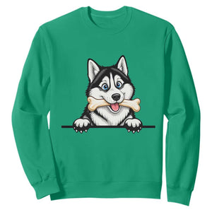 Cute Siberian Husky Puppy Sweatshirt Chewing Bone Meme TS12 Irish Green Print Your Wear