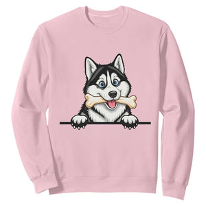 Cute Siberian Husky Puppy Sweatshirt Chewing Bone Meme TS12 Light Pink Print Your Wear