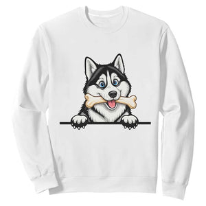 Cute Siberian Husky Puppy Sweatshirt Chewing Bone Meme TS12 White Print Your Wear