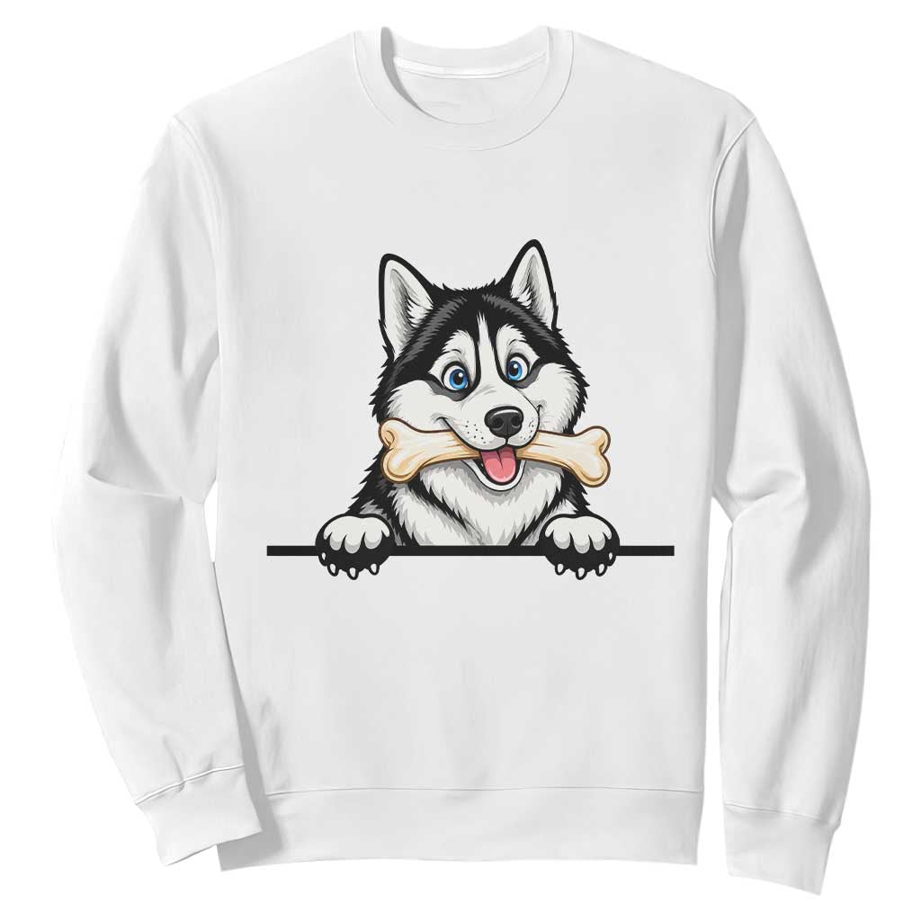 Cute Siberian Husky Puppy Sweatshirt Chewing Bone Meme TS12 White Print Your Wear