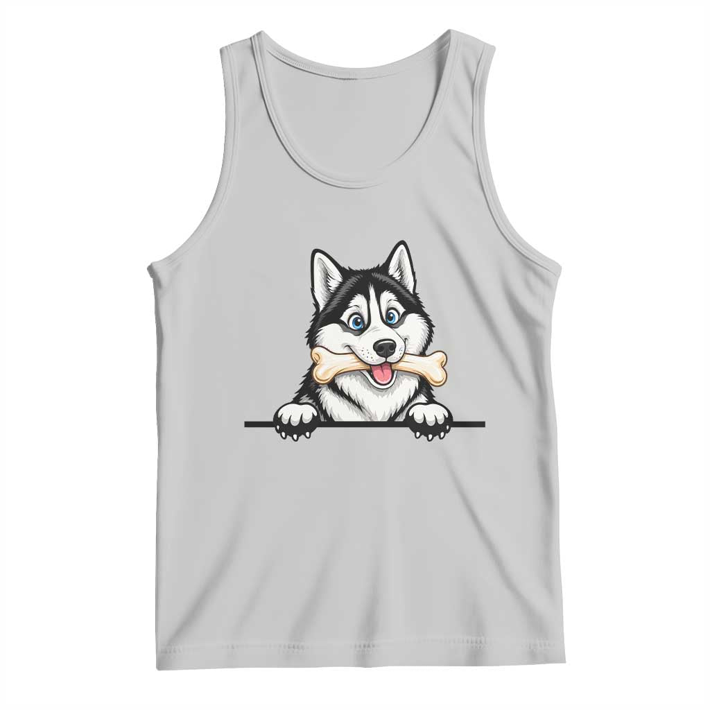 Cute Siberian Husky Puppy Tank Top Chewing Bone Meme TS12 Ash Print Your Wear