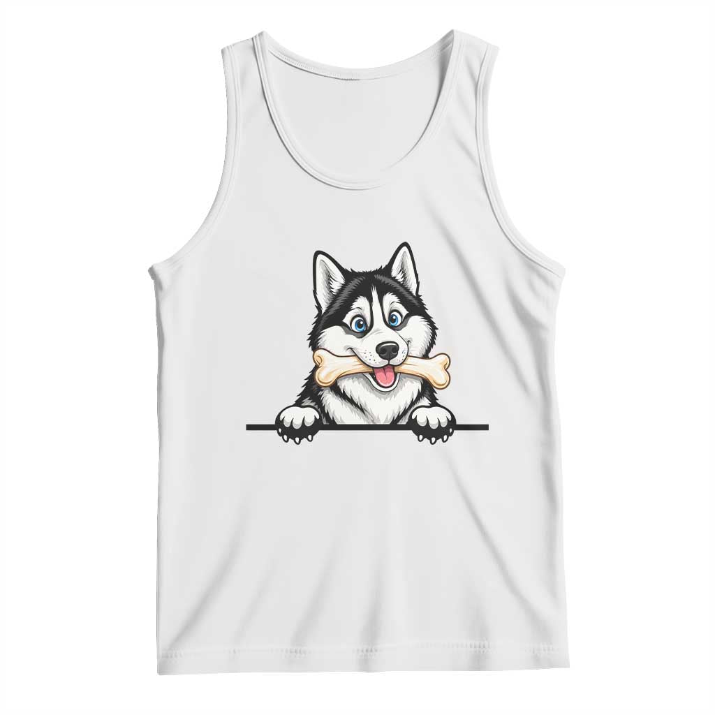 Cute Siberian Husky Puppy Tank Top Chewing Bone Meme TS12 White Print Your Wear
