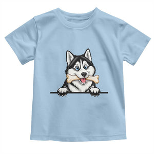 Cute Siberian Husky Puppy Toddler T Shirt Chewing Bone Meme TS12 Light Blue Print Your Wear