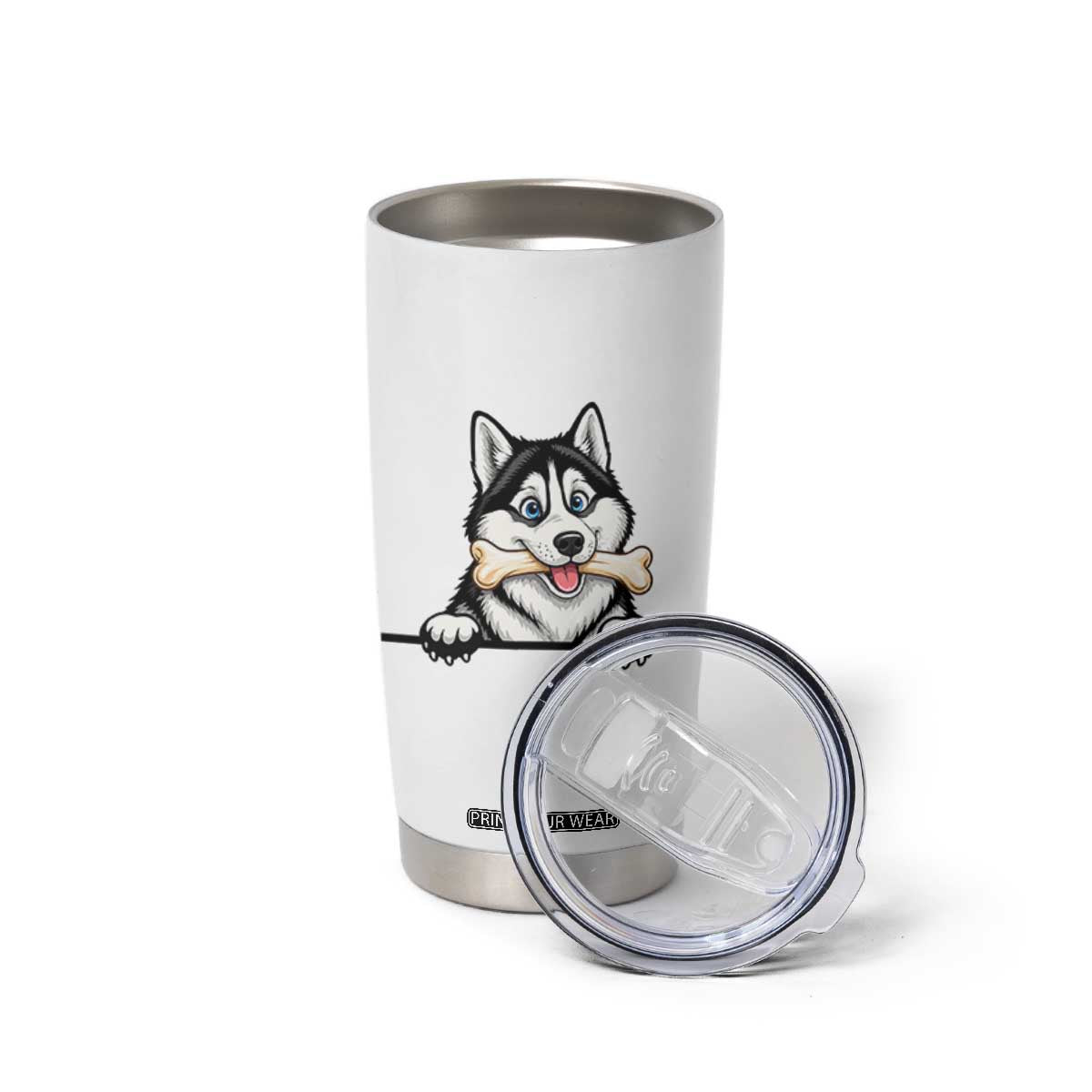 Cute Siberian Husky Puppy Tumbler Cup Chewing Bone Meme TS12 Print Your Wear