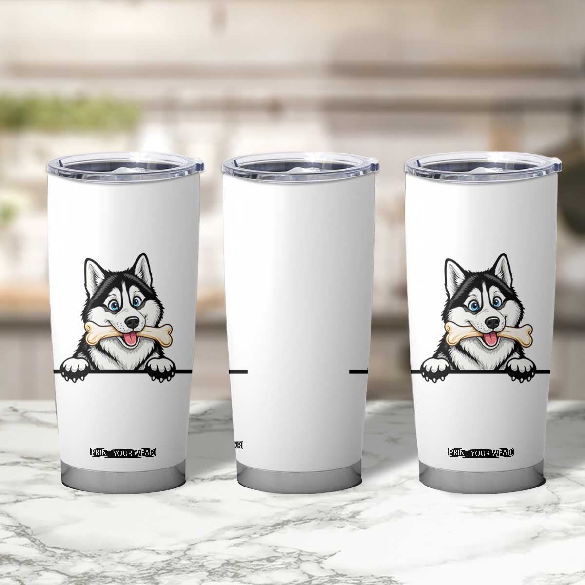 Cute Siberian Husky Puppy Tumbler Cup Chewing Bone Meme TS12 Print Your Wear