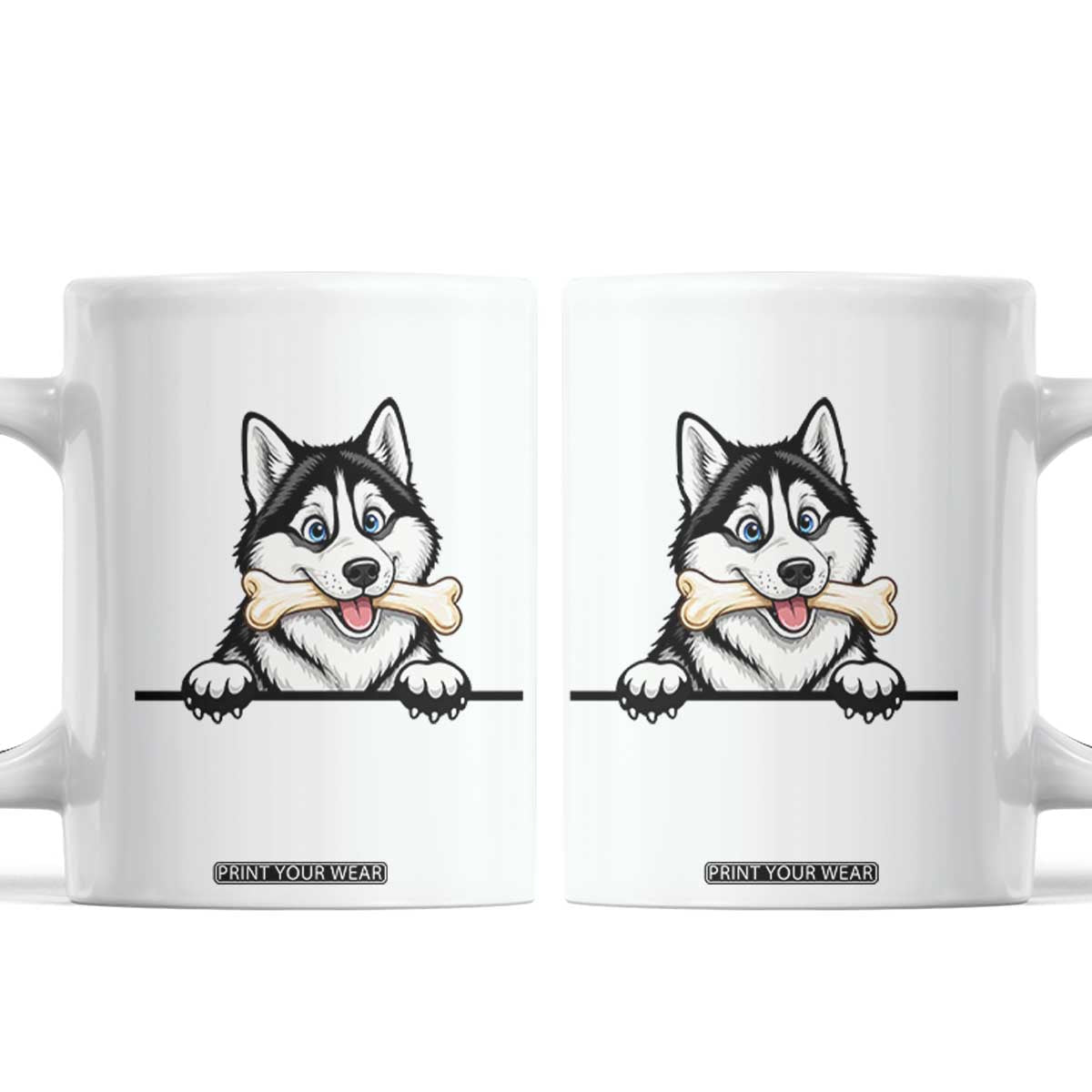 Cute Siberian Husky Puppy Coffee Mug Chewing Bone Meme TS12 White Print Your Wear