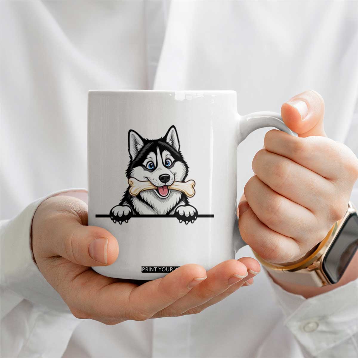 Cute Siberian Husky Puppy Coffee Mug Chewing Bone Meme TS12 Print Your Wear