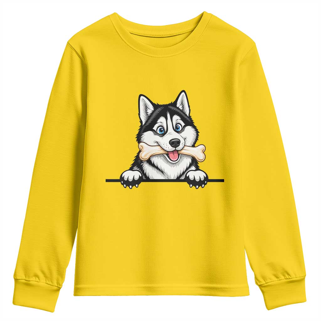 Cute Siberian Husky Puppy Youth Sweatshirt Chewing Bone Meme TS12 Daisy Print Your Wear