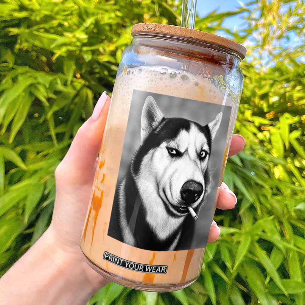Smoking Siberian Husky Meme Glass Can Funny Dog Face Gift For Dog Lovers TS12 Black Print Your Wear