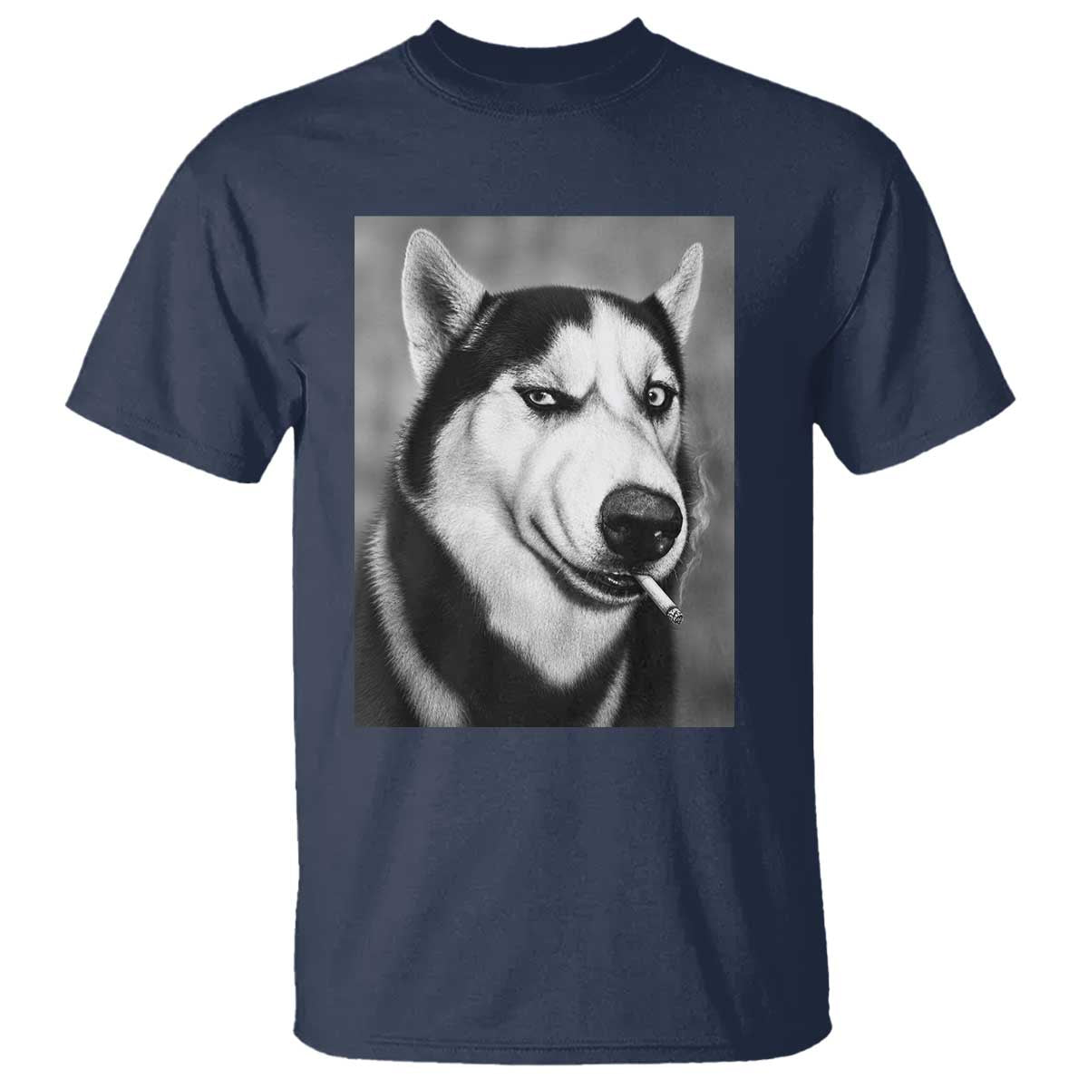 Smoking Siberian Husky Meme T Shirt Funny Dog Face Gift For Dog Lovers TS12 Navy Print Your Wear
