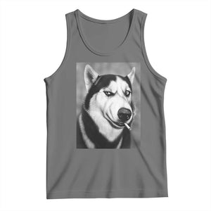 Smoking Siberian Husky Meme Tank Top Funny Dog Face Gift For Dog Lovers TS12 Black Heather Print Your Wear